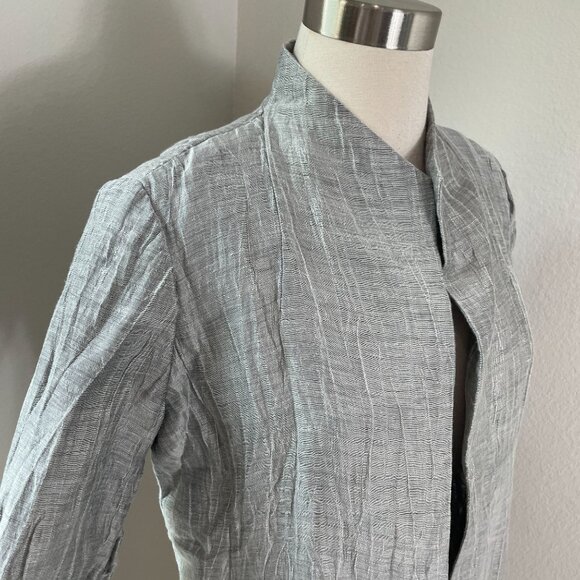 Eileen Fisher Womens Medium Petite Silver Crinkle Linen Blend Open Jacket - Picture 5 of 15